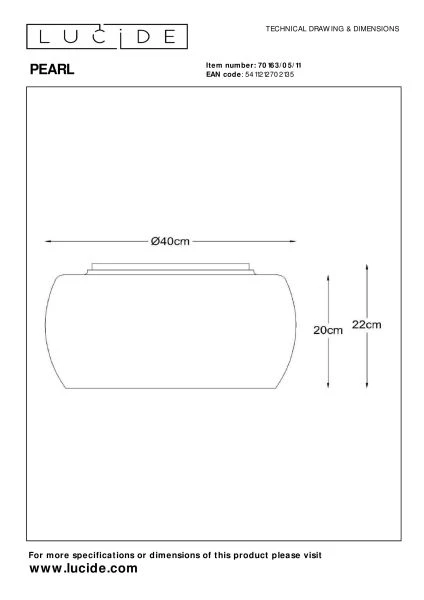 Lucide PEARL - Plafonnière - Ø 40 cm - 5xG9 - Chroom - technisch